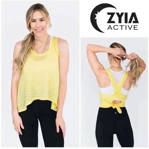 ZYIA Tops - Zyia  - Lemon Nimbus Split Back Tank